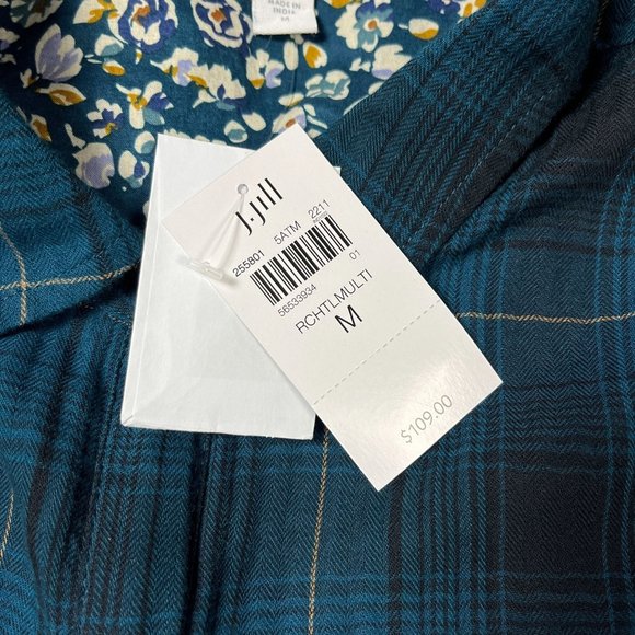 J Jill Long Sleeve Plaid A-Line Shirt Dress Women M Midi Pocket Grunge Indie - Picture 9 of 13